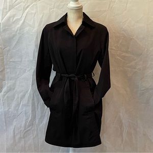 London Fog women's black button front thigh length with waist tie belt; Med